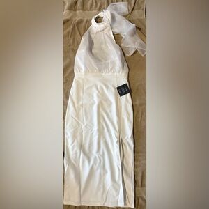 Lulus Glamorous Promise White Organza Halter Bodycon Midi Dress